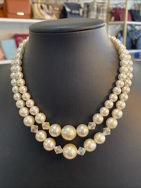 Classic Japan signed faux two strand pearl necklace